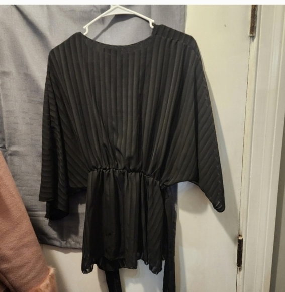 🍁🍂Boohoo Plus Stripe Kimono Sleeve Peplum Wrap Tie Blouse size 18 - Picture 4 of 5